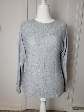 Bianco & Blu Italy Gray Luxe Knit Boat Neck Long Sleeve Sweater Sz L Lightweight